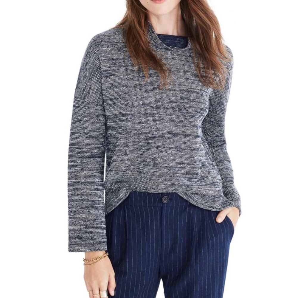 Madewell navy blue marled mock neck cozy pullover knit sweater size Medium